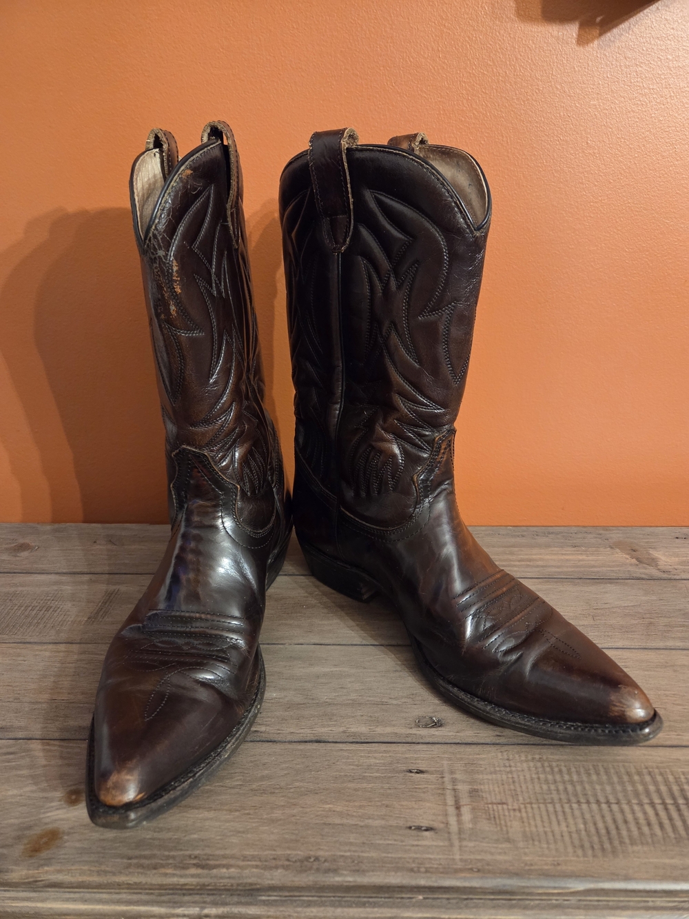 Vintage Boulet Ranchero Dark Brown Leather Cowboy Boots - Made in Canada Sz 10.5